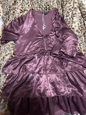 Velvet Heart Mauve Satin Tiered Wrap Dress